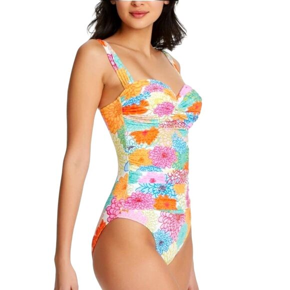 Bleu Rod Beattie One Piece Fresh Picks Shirred Bandeau Mio Swimsuit Size 4